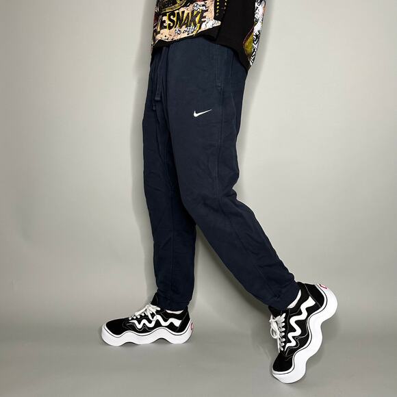 Nike Joggers Navy Blue Cotton Sweatpants White Swoosh